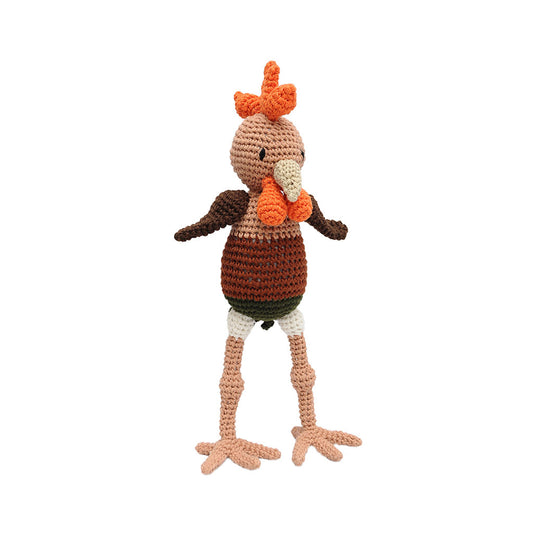 Skin-Brown-Orange Rooster Handmade Amigurumi Stuffed Toy Knit Crochet Doll VAC