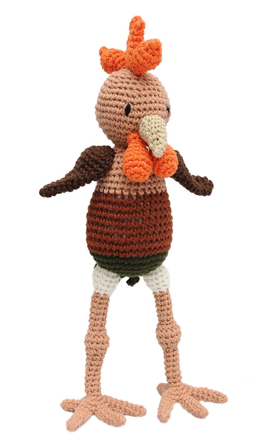 Skin-Brown-Orange Rooster Handmade Amigurumi Stuffed Toy Knit Crochet Doll VAC