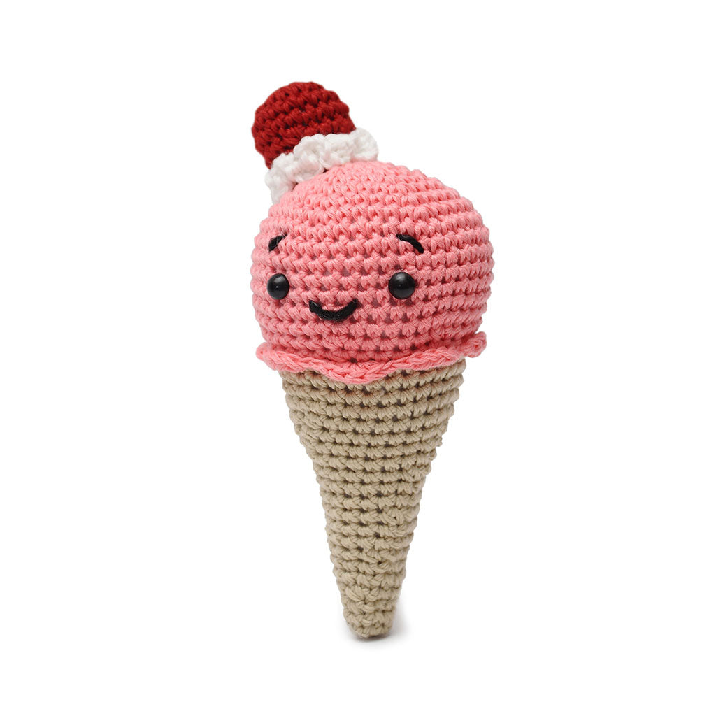 Strawberry Cone Ice Cream Handmade Amigurumi Stuffed Toy Knit Crochet Doll VAC
