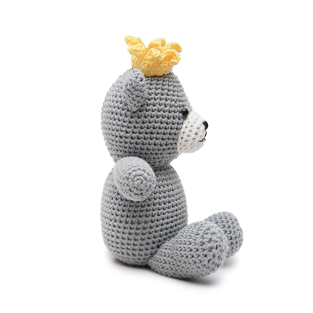 Gray Prince Bear Handmade Amigurumi Stuffed Toy Knit Crochet Doll VAC