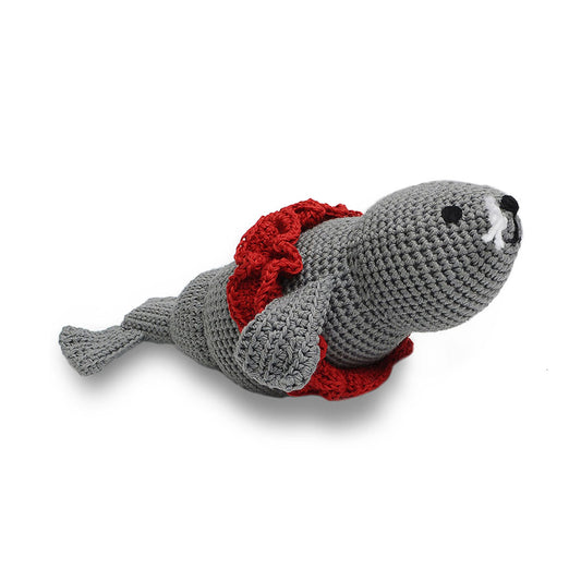 Grey-Red Seal Toy Handmade Amigurumi Stuffed Toy Knit Crochet Doll VAC