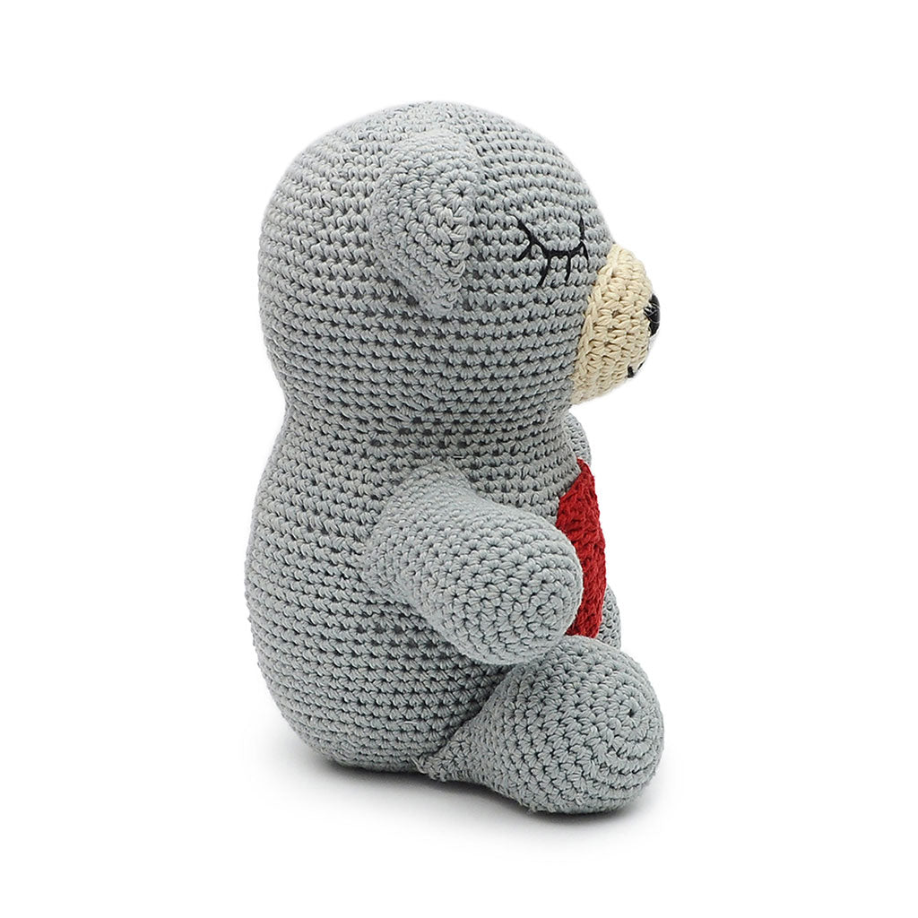 Grey Sleepy bear Handmade Amigurumi Stuffed Toy Knit Crochet Doll VAC