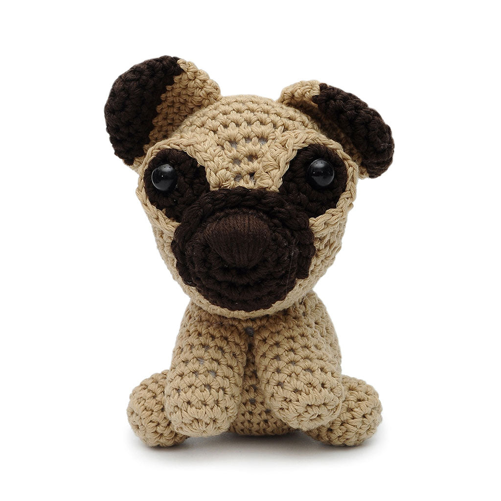 Cream-dark brown Dog Handmade Amigurumi Stuffed Toy Knit Crochet Doll VAC
