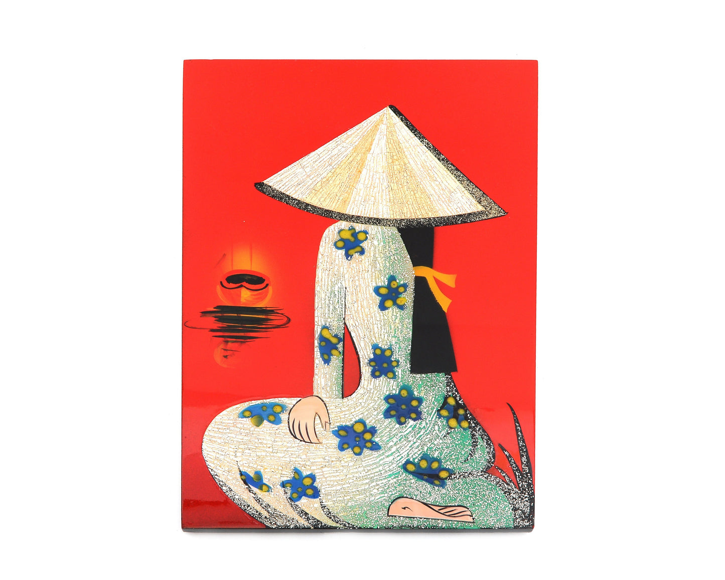 Vietnamese Handmade Lacquer Painting With Eggshell Inlay