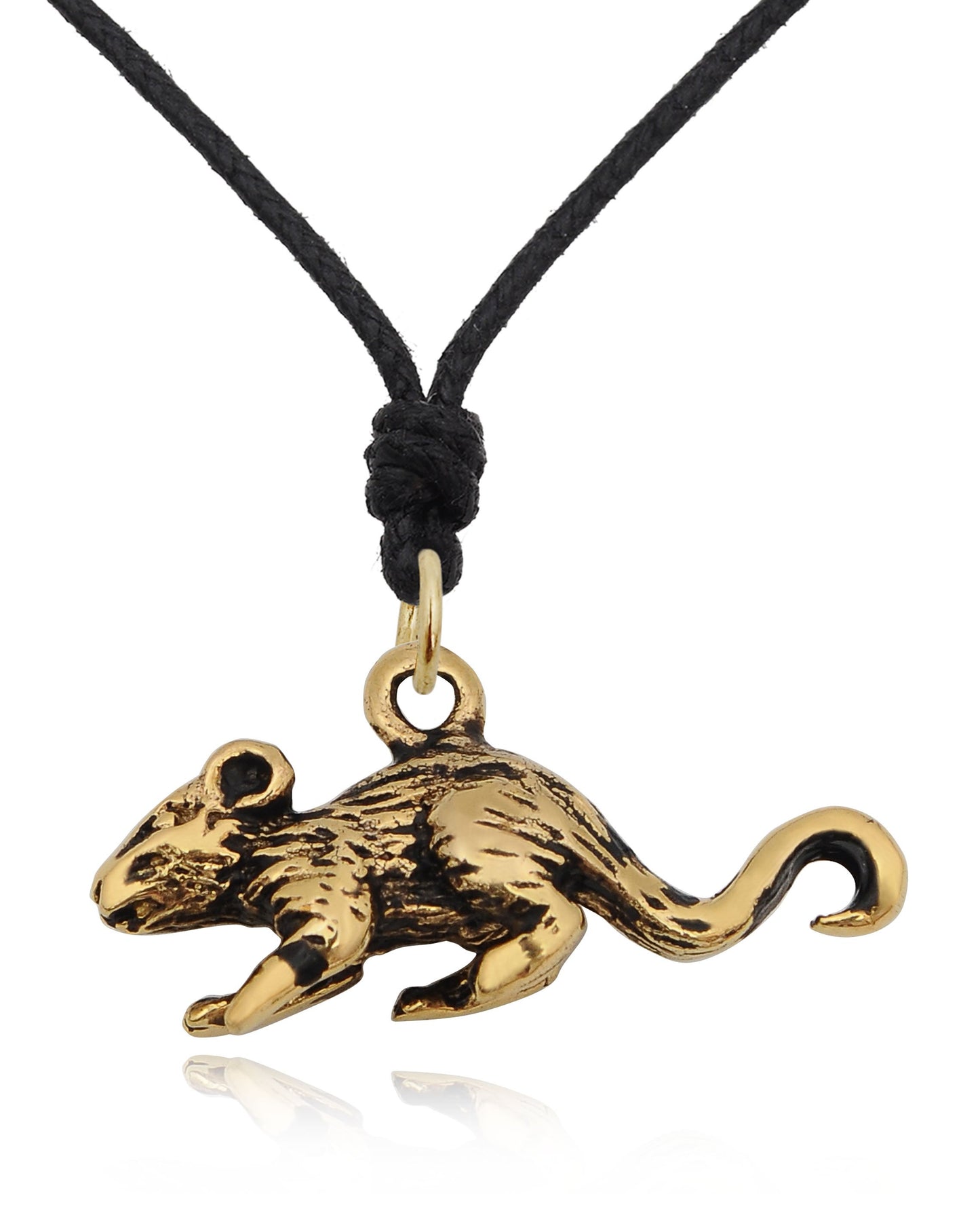 Cute Rat 92.5 Sterling Silver Gold Brass Charm Necklace Pendant Jewelry