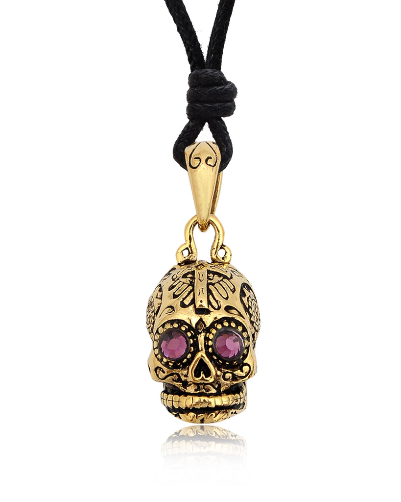 New Mexican Skull Cross Jesus Handmade Gold Brass Necklace Pendant Jewelry