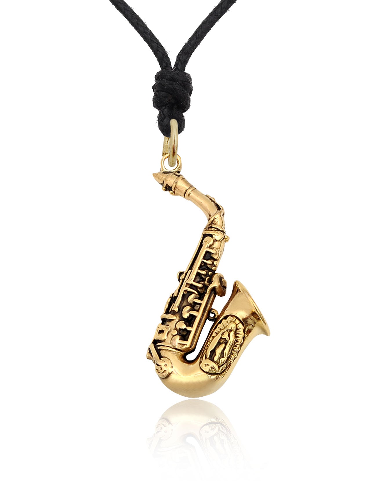 Saxaphone Music Instrument Handmade Brass Necklace Pendant Jewelry With Cotton Cord