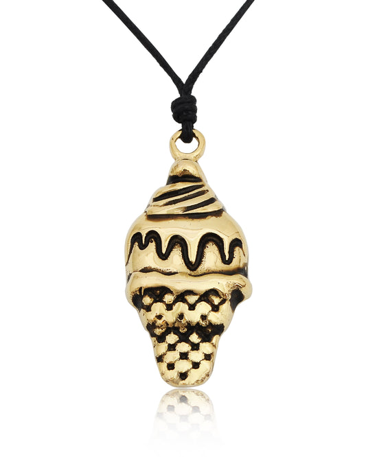 Ice Cream Handmade Gold Brass Necklace Pendant Jewelry
