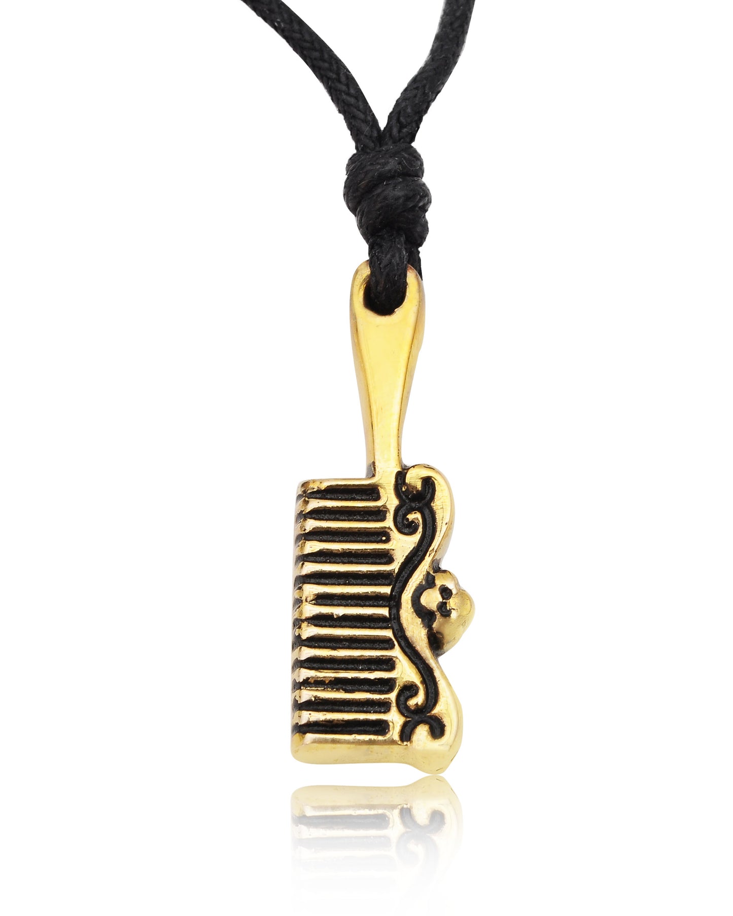 Cute Golden Comb Brush Gold Brass Charm Necklace Pendant Jewelry