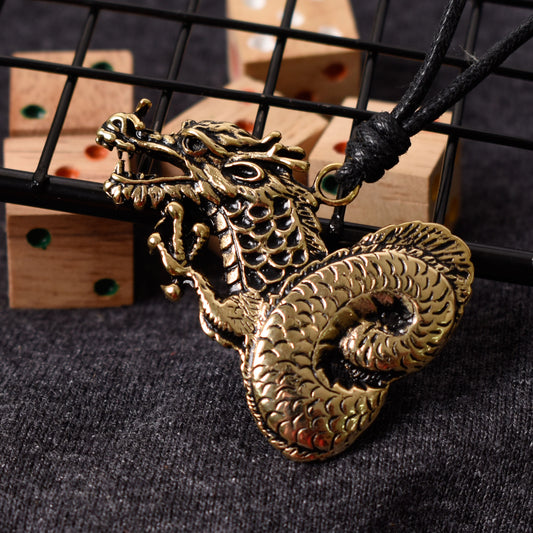 Spiral Tail Dragon Silver Pewter Gold Brass Charm  Necklace Pendant Jewelry