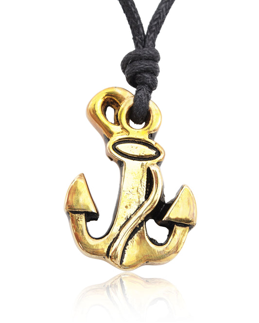 Boat Anchor Brass Gold Necklace Pendant Jewelry With Cotton Cord