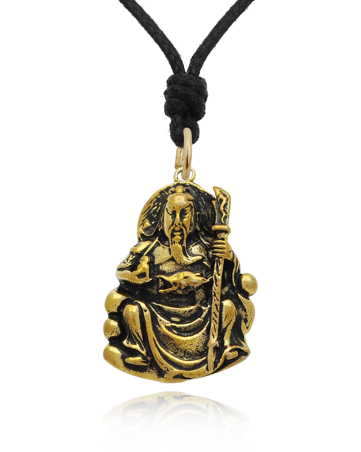 Chinese Warrior Yue Fei Brass Gold Charm Necklace Pendant Jewelry