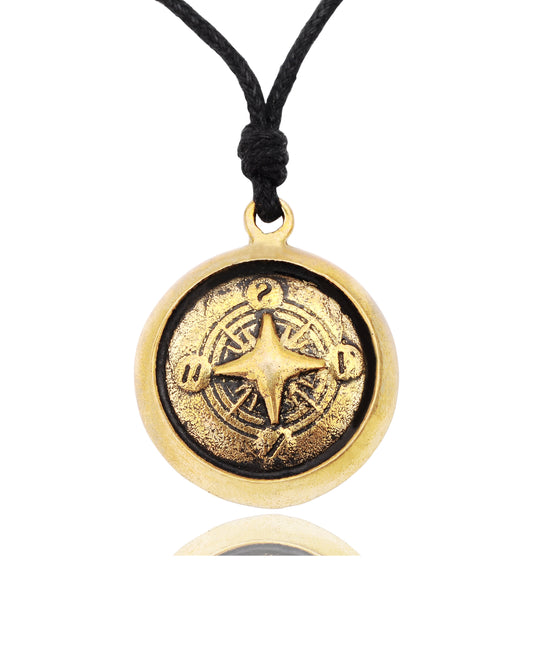 Compass Gold Brass Necklace Pendant Jewelry