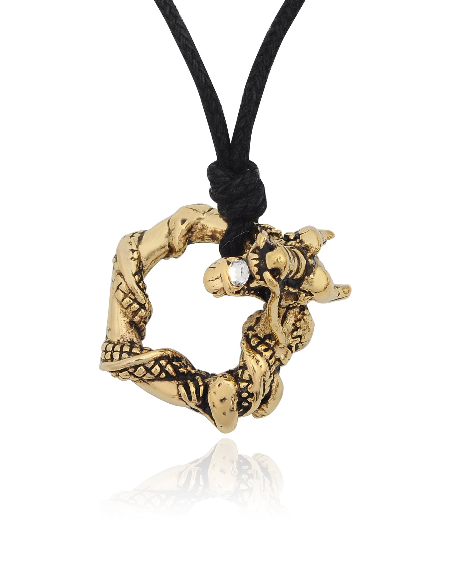 Ouroboros Dragon Handmade Gold Brass Necklace Pendant Jewelry