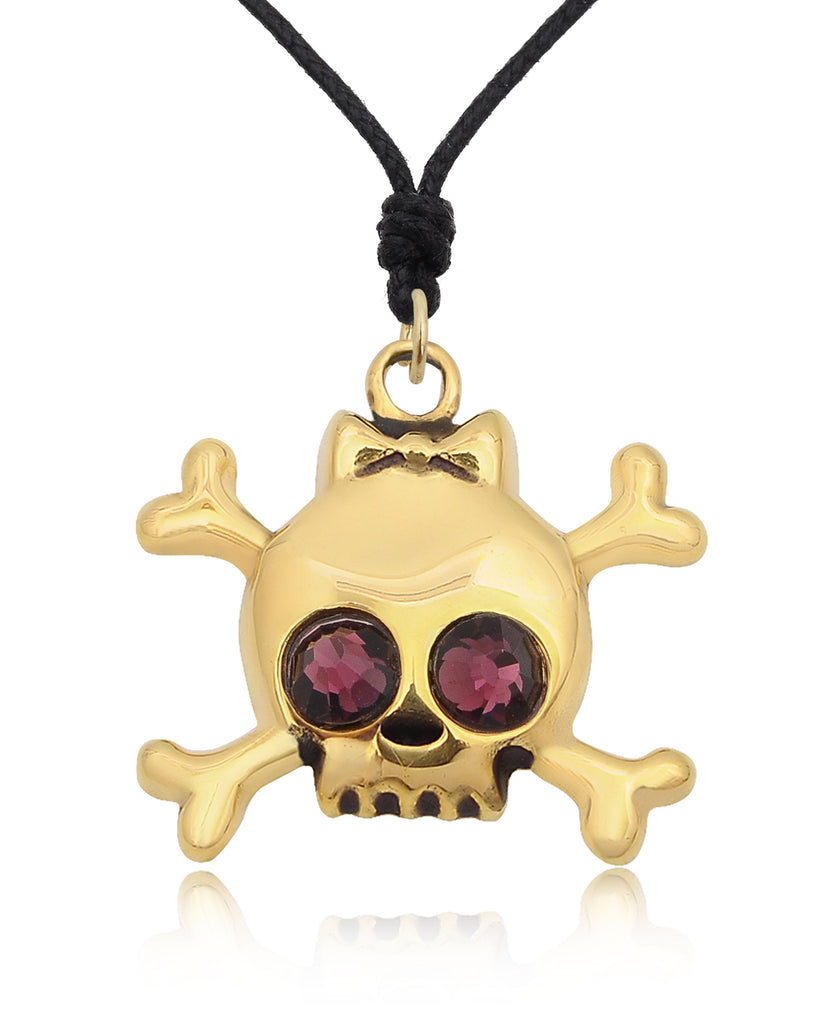 Skull & Crossbones Handmade Gold Brass Charm Necklace Pendant Jewelry