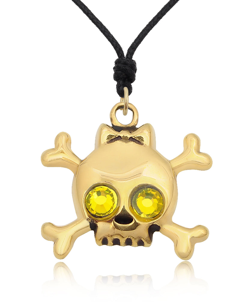 Skull & Crossbones Handmade Gold Brass Charm Necklace Pendant Jewelry
