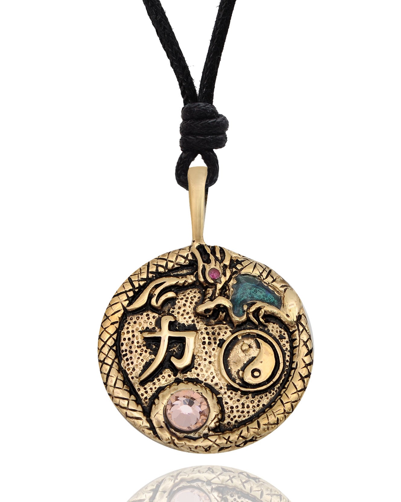 Crystal Dragon Yin Yang Silver Pewter Gold Brass Pewter Necklace Pendant Jewelry