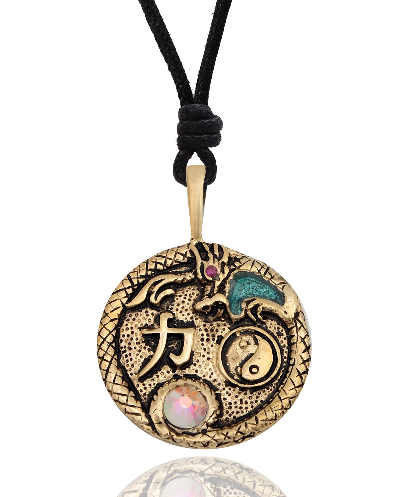 Crystal Dragon Yin Yang Silver Pewter Gold Brass Pewter Necklace Pendant Jewelry