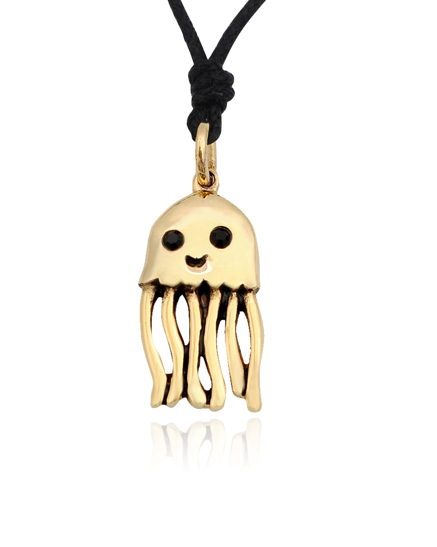 Black Jelllyfish Handmade Brass Necklace Pendant Jewelry With Cotton Cord