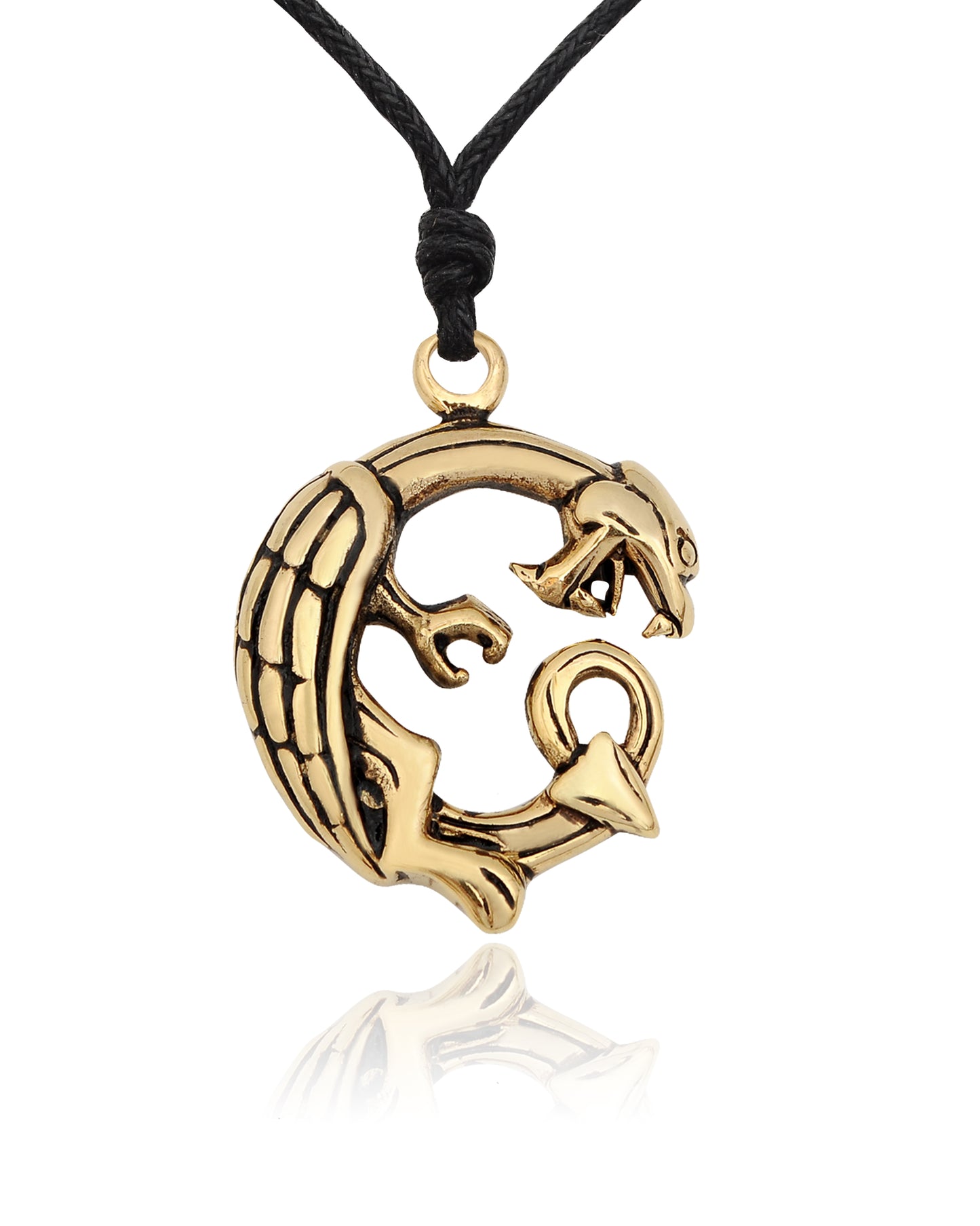 Flawless Dragon Ouroboros Handmade Brass Charm Necklace Pendant Jewelry With Cotton Cord
