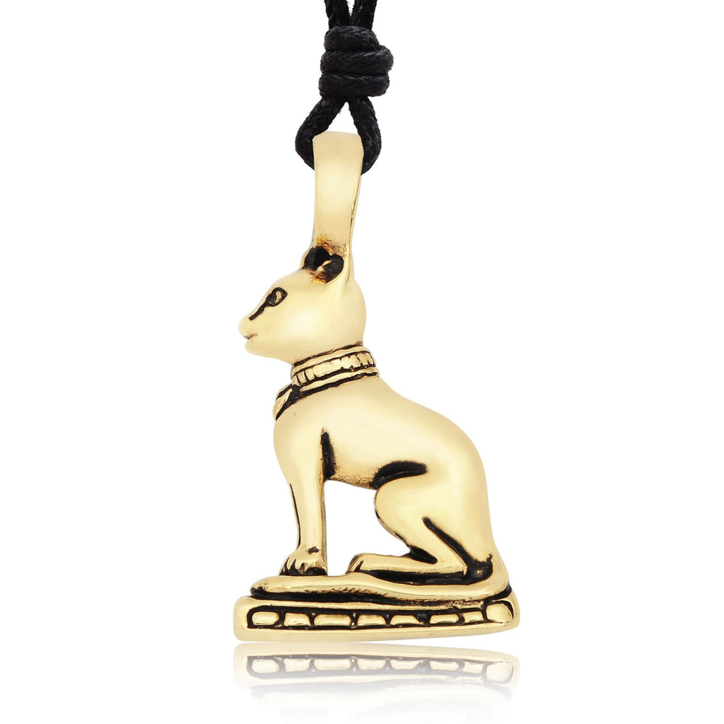 Eyptian Bast Cat Silver Pewter Charm Gold Brass Necklace Pendant Jewelry