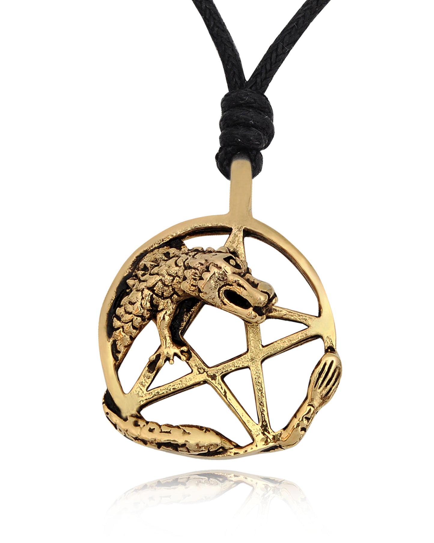 Lovely Dragon Pentagram Handmade Brass Charm Necklace Pendant Jewelry With Cotton Cord