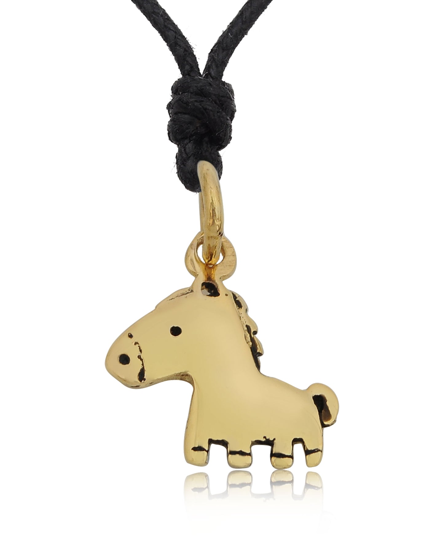Unique Handmade Horse Handmade Brass Charm Necklace Pendant Jewelry With Cotton Cord