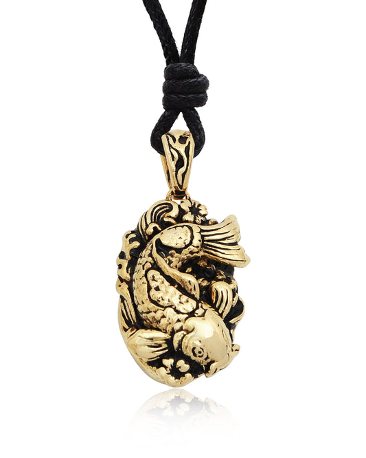 New Japanese Koi Fish Handmade Brass Charm Necklace Pendant Jewelry With Cotton Cord