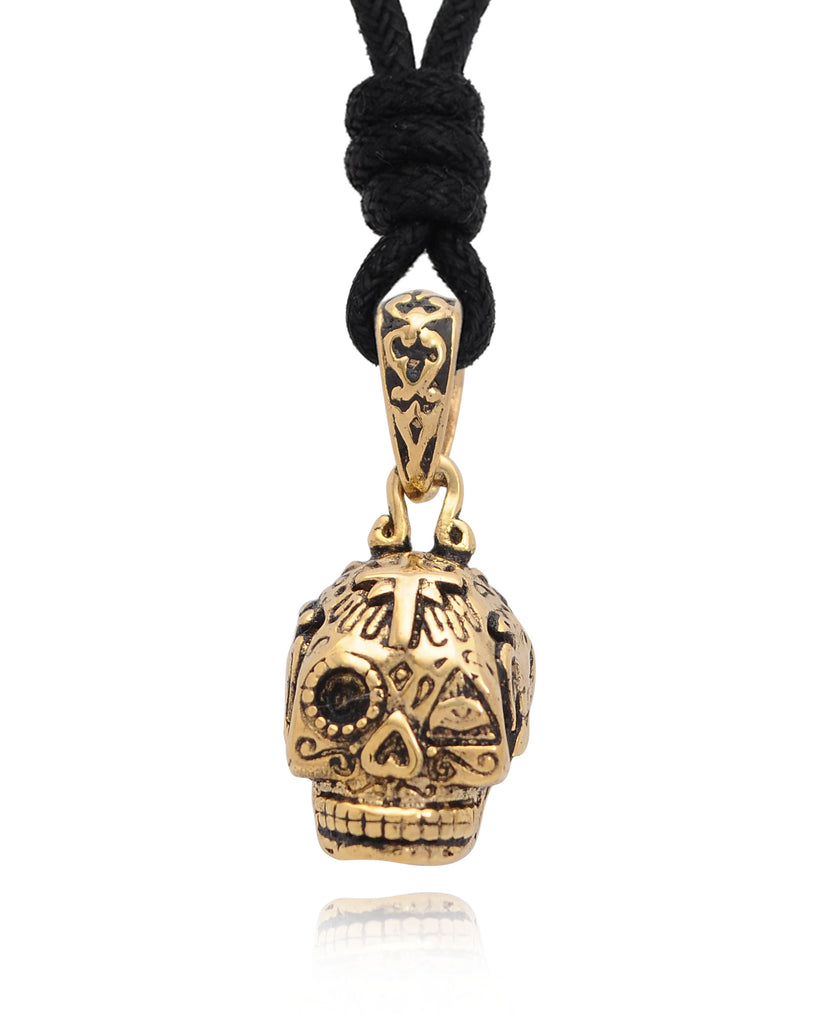 New Mexican Skull Cross Jesus Mary Gold Brass Charm Necklace Pendant Jewelry