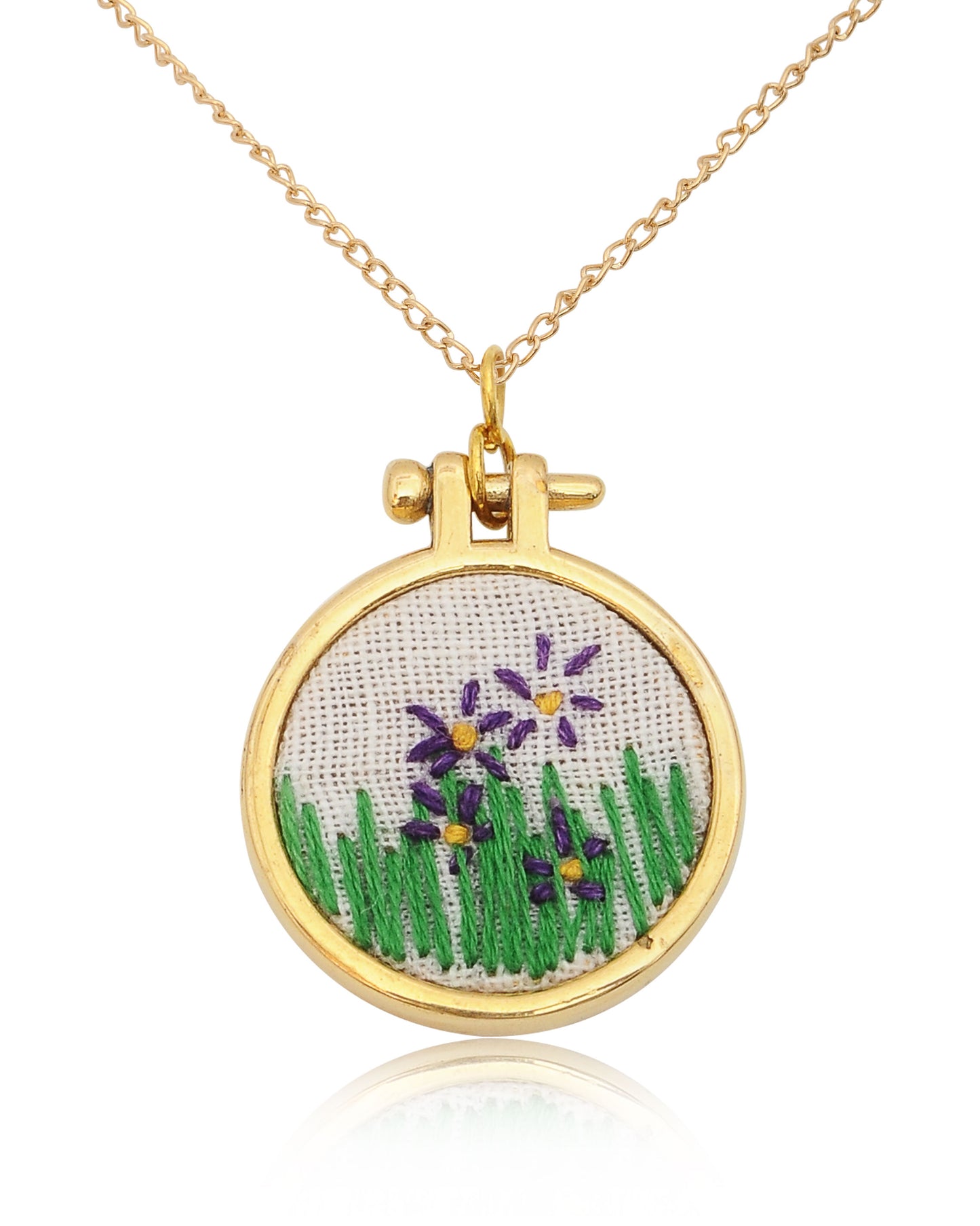 Embroidered Necklace Hand Stitched Statement Jewelry Floral Animal Fruit Pendant