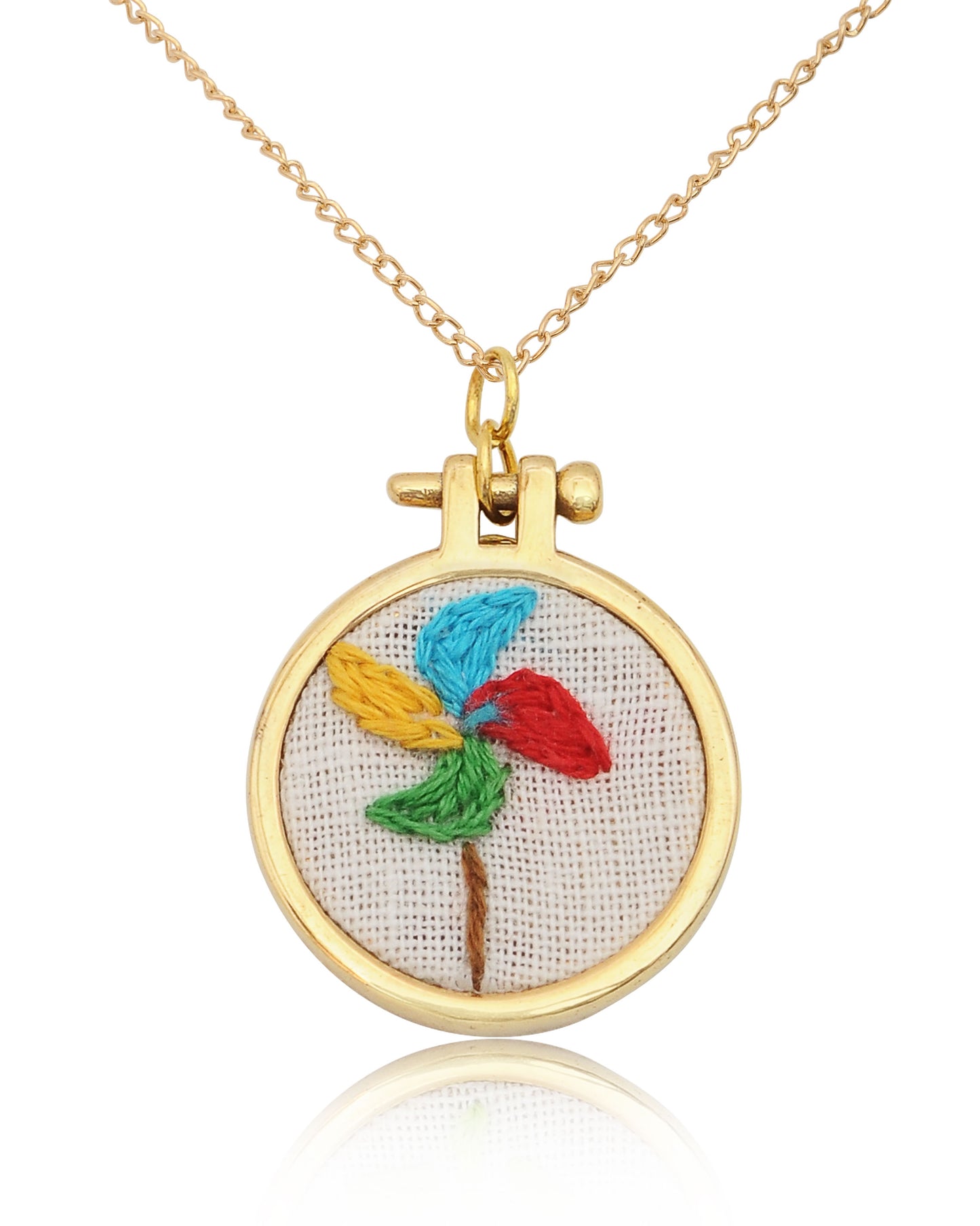 Embroidered Necklace Hand Stitched Statement Jewelry Floral Animal Fruit Pendant