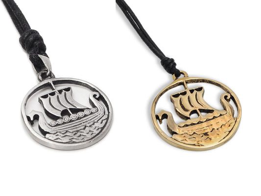 Viking Norway Boat Ship Silver Pewter Gold Brass Necklace Pendant Jewelry