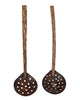 Antique Coconut Wood Big Hand Carved Skimmer Spoon Ladle - The Beauty Of The Natural Wood