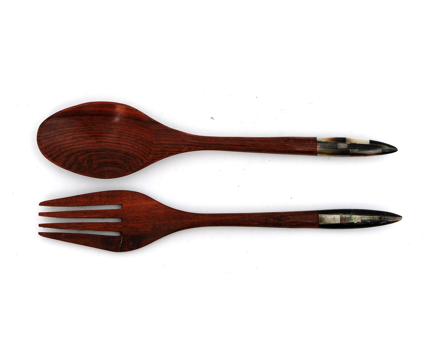 Myanmar Wooden Dinner Spoons and Forks With Mother of Pearl Inlay Handle