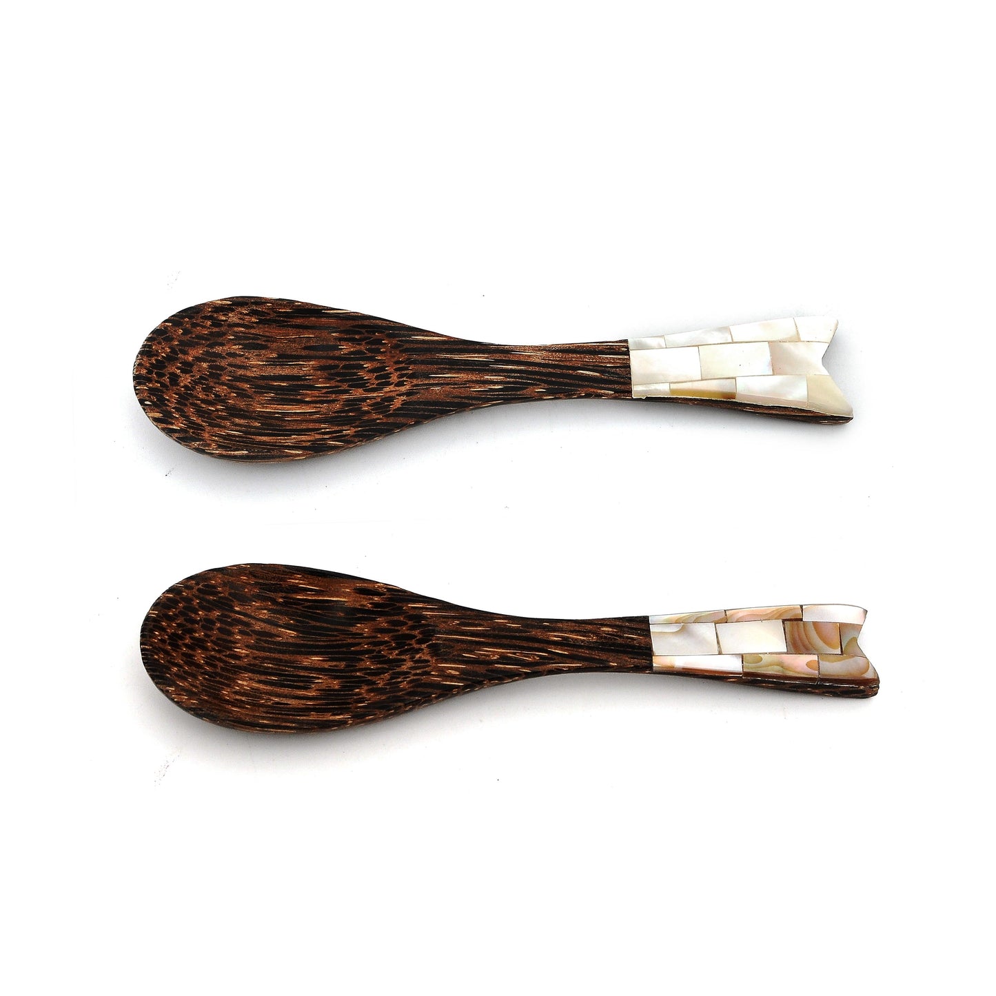 Myanmar Handmade Palm Wood Small Spice Spoons With Mother of Pearl Inlay Handle
