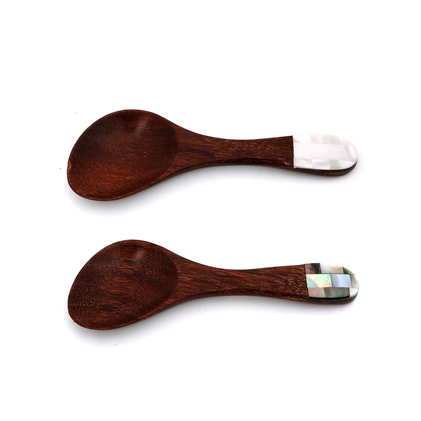 Myanmar Handmade Natural Wooden Dessert Spoon With Mother of Pearl Inlay Handle