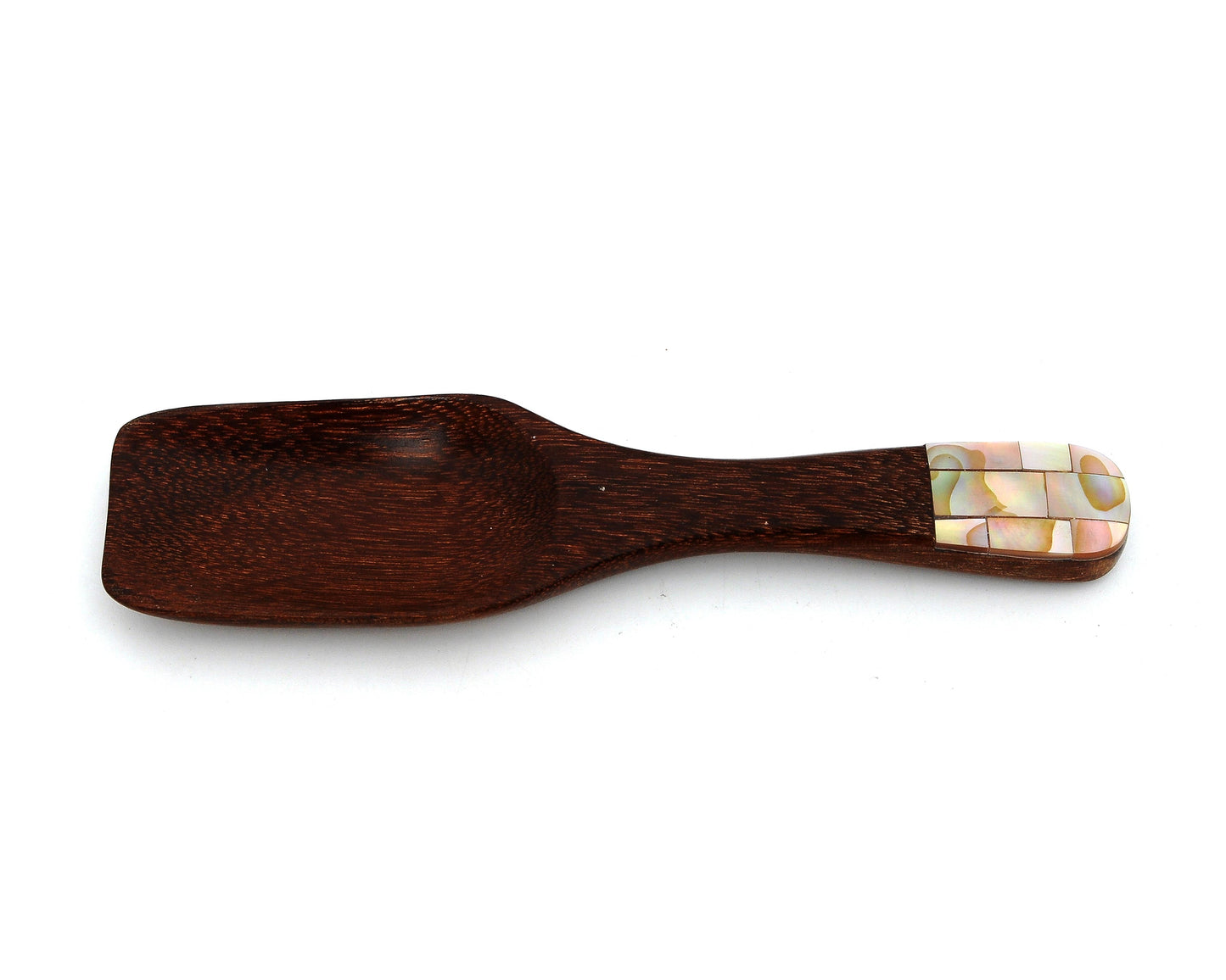 Myanmar Natural Wood Square Dessert Spoon With Mother of Pearl Inlay Handle