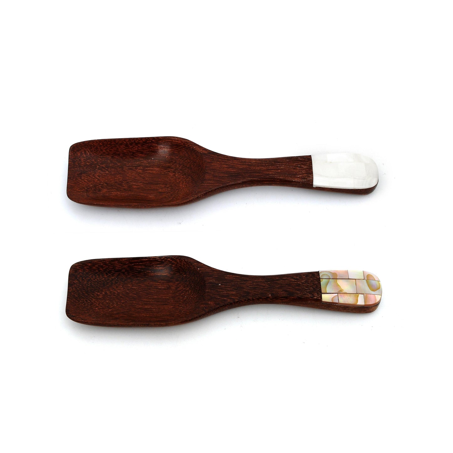 Myanmar Natural Wood Square Dessert Spoon With Mother of Pearl Inlay Handle