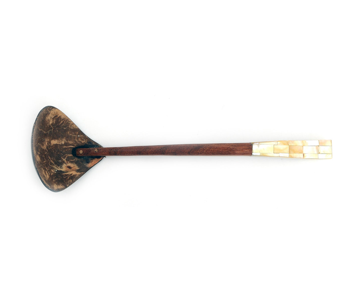 Myanmar Handmade Natural Wood Spoon Ladle With Mother of Pearl Seashell Inlay