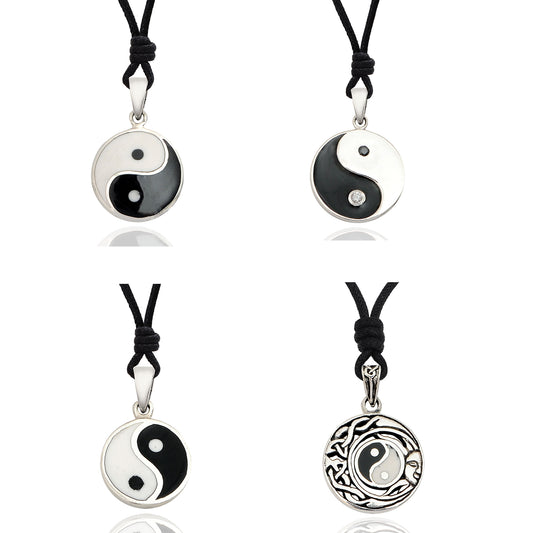 Yin Yang Japanese 92.5 Sterling Silver Charm Necklace Pendant Jewelry