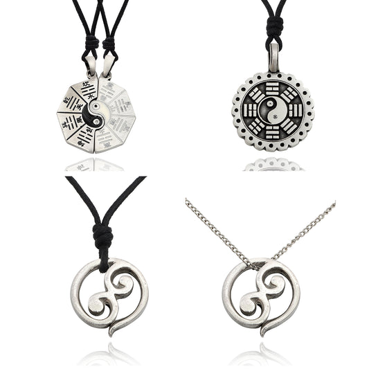 Yin Yang Feng Shui Silver Pewter Necklace Pendant Jewelry