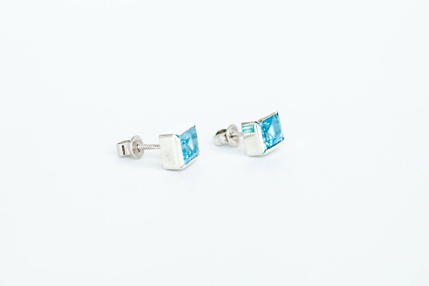 Natural Blue Topaz Stud Earrings, Handmade Silver Studs, 925 Sterling Silver Earrings, Gift for her, Blue Gemstone Studs, Blue Topaz Earring