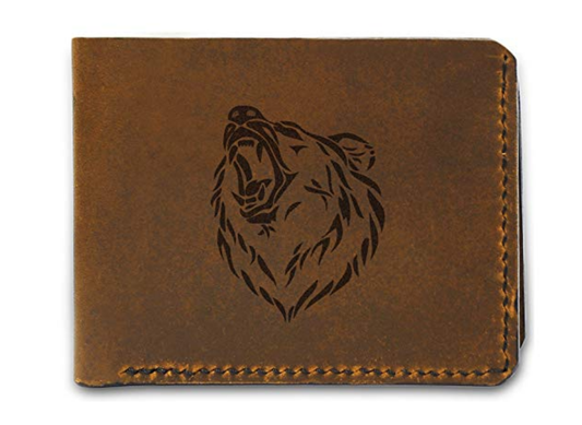 Men's Tribal Bear Handmade Natural Leather Flipup Window Wallet MHLT_06