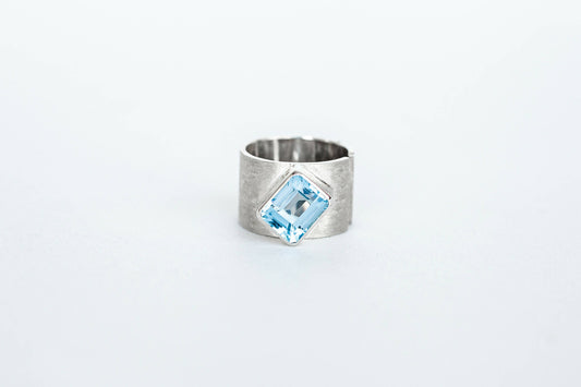 Natural Blue Topaz Ring, Handmade Silver, Round Blue Topaz Ring, Gift for her, December Birthstone, Light Blue Gemstone, Promise Ring