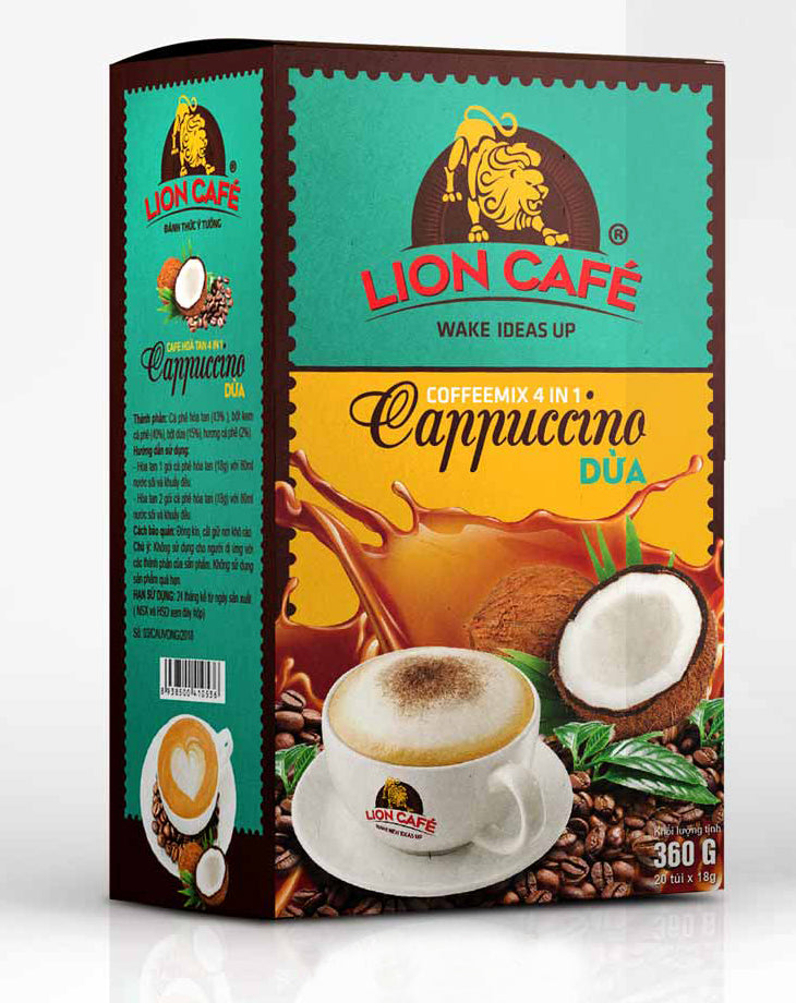 Lion Cafe Instant Coffee Vietnamese Drinks 3in1 and Coconut Cappuccino Vietnam 20 Pac