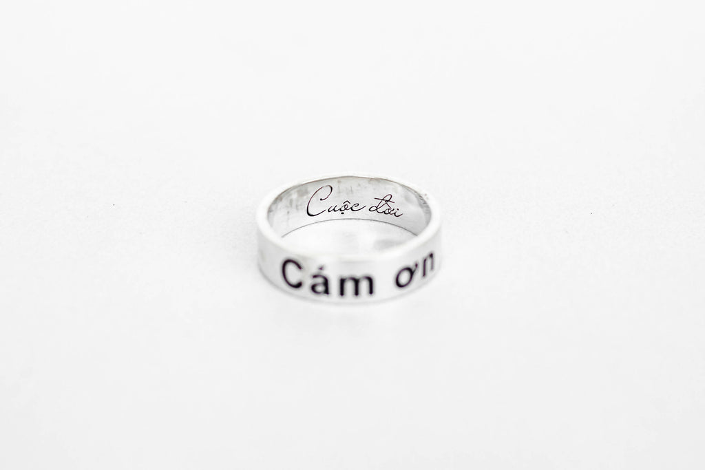 Engraved silver ring "Thank you for life" in Vietnamese , Minimalism ring, Unique designer ring, Handmade silver ring, Sterling silver ring